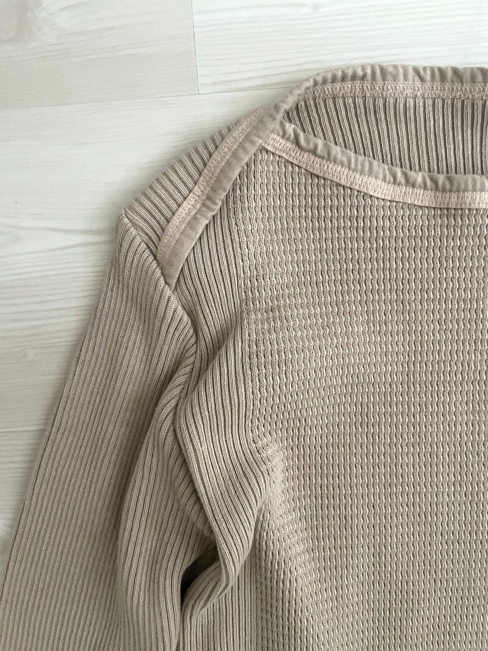 Waffle Rib Combo, quarter SLEEVE OVERLAP BOAT NECK TOP, cotton100  STYLE #  832-832, NATURAL