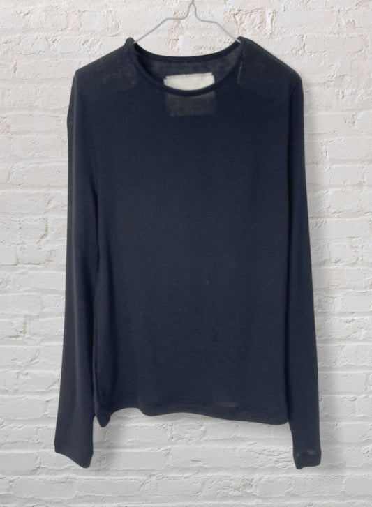 CASHMERE SILK JERSEY, 86%tencel 5%silk 4%cashmere, #842-870, LS CREW, BLACK
