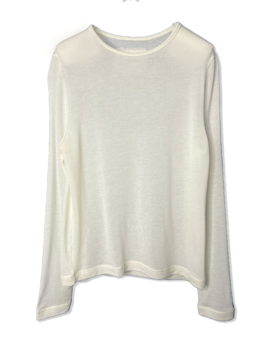 CASHMERE SILK JERSEY, 86%tencel 5%silk 4%cashmere, #842-870, LS CREW, WHITE