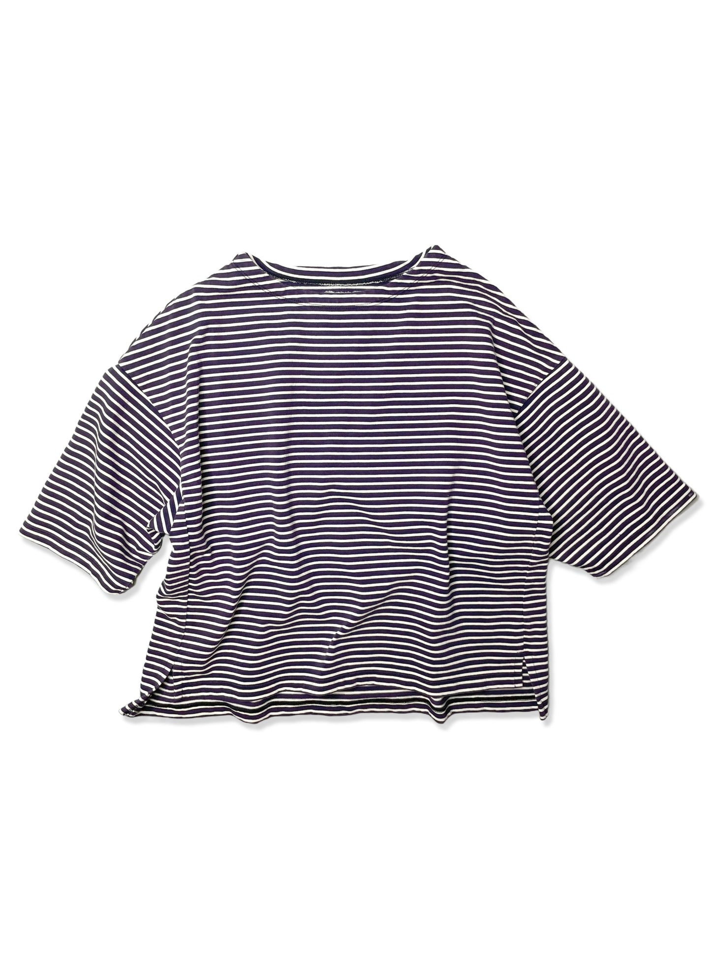 COTTON BOARDER, HALF SLEEVE CREW TOP, #851-885, cotton 100%, NAVY-NATURAL, OS