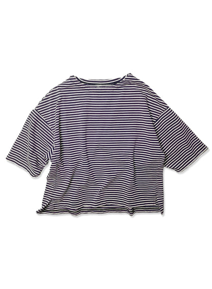 COTTON BOARDER, HALF SLEEVE CREW TOP, #851-885, cotton 100%, NAVY-NATURAL, OS