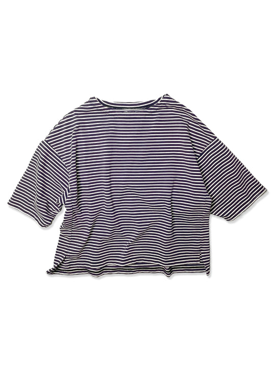 COTTON BOARDER, HALF SLEEVE CREW TOP, #851-885, cotton 100%, NAVY-NATURAL, OS