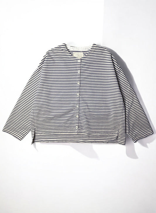 COTTON BOARDER, LS CARDIGAN, #851-886, cotton 100%, NATURAL-BLUE