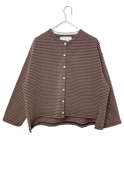 COTTON BOARDER, LS CARDIGAN, #851-886, cotton 100%, NAVY-BROWN