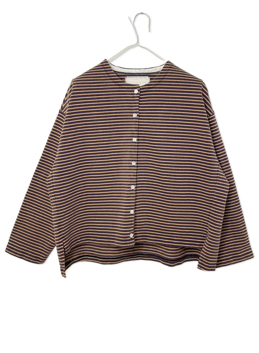 COTTON BOARDER, LS CARDIGAN, #851-886, cotton 100%, NAVY-BROWN