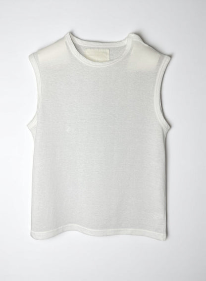 COTTON CRAPE, SIDE  NECK SLIT TANKTOP, #851-892  cotton 100%, WHITE