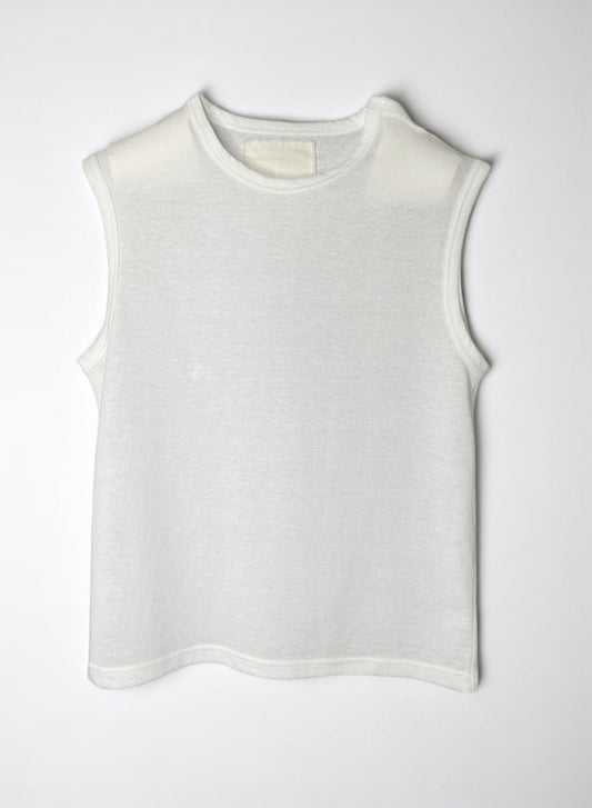 COTTON CRAPE, SIDE  NECK SLIT TANKTOP, #851-892  cotton 100%, WHITE