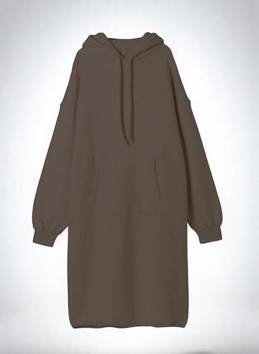Cotton Tencel Brushed Fleece, LS Hooded Oversized Dress, #892-706, Solid Charcoal, ONE SIZE