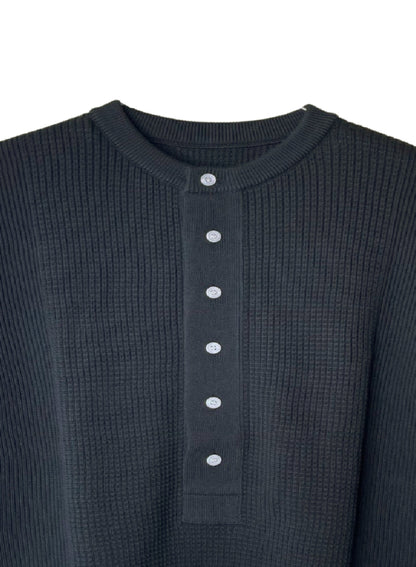 Extra-Long lament Cotton, VL9221014, L/S HENLEY TOP, BLACK