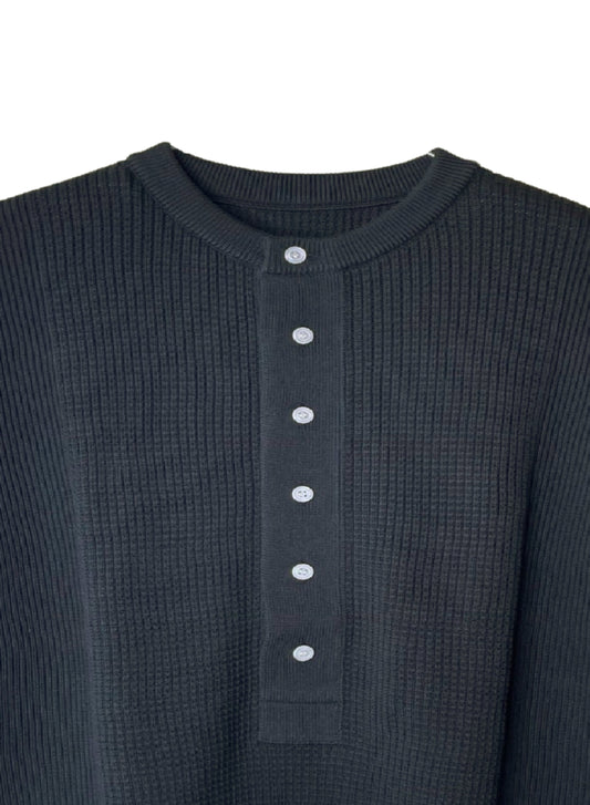 Extra-Long lament Cotton, VL9221014, L/S HENLEY TOP, BLACK