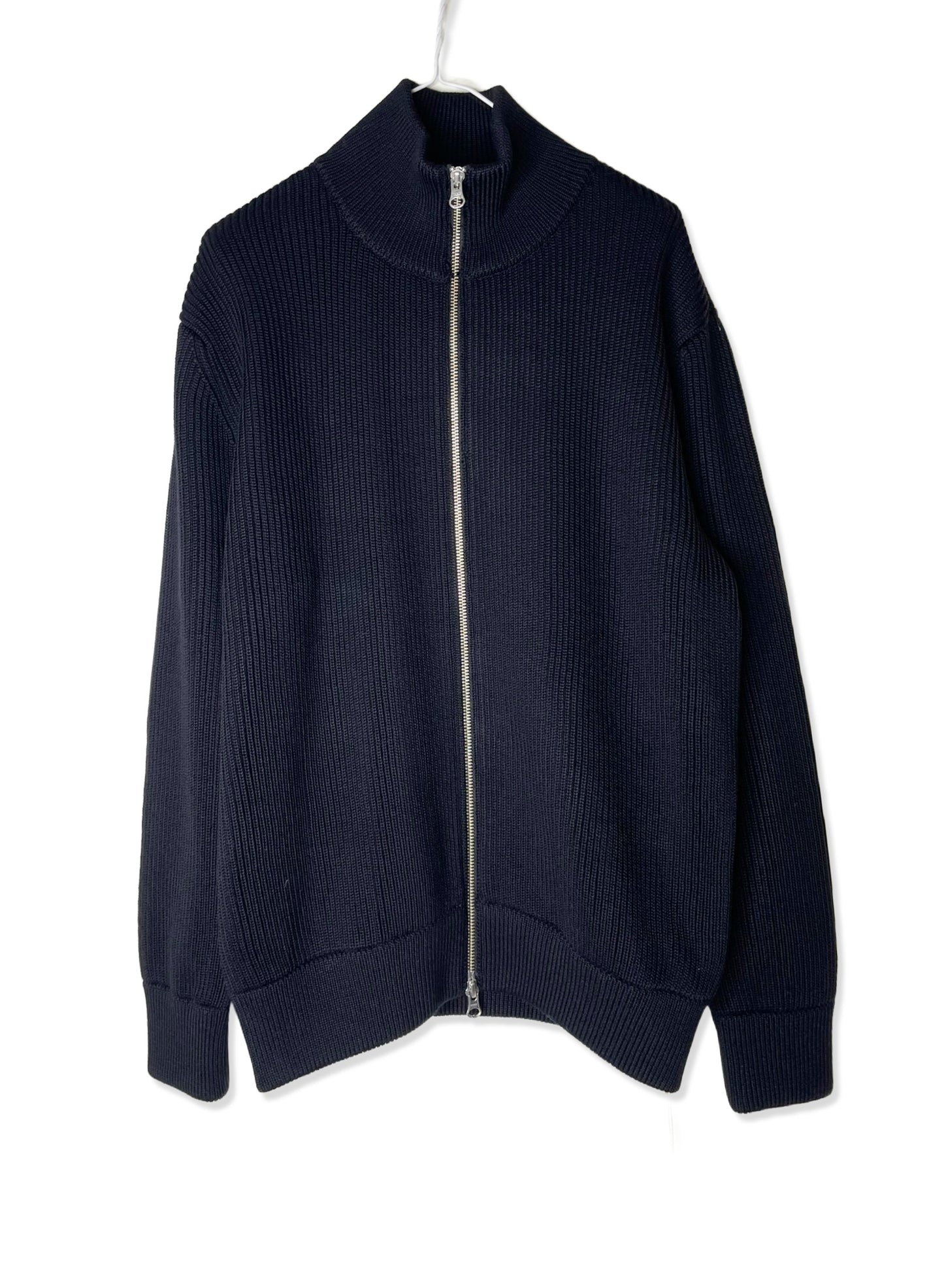 Super Fine Merino Rib, WOOL 100%,  L/S ZIP CARDIGAN , #9421043, BLACK