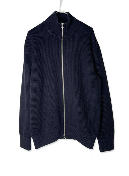 Super Fine Merino Rib, WOOL 100%,  L/S ZIP CARDIGAN , #9421043, BLACK