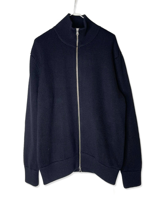 Super Fine Merino Rib, WOOL 100%,  L/S ZIP CARDIGAN , #9421043, BLACK