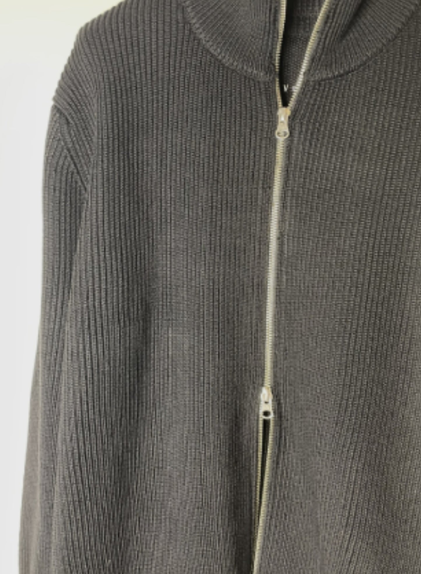 Super Fine Merino Rib, WOOL 100%,  L/S ZIP CARDIGAN , #9421043, BLACK