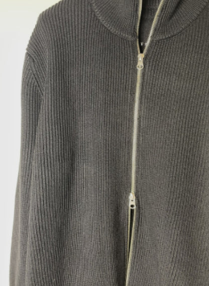 Super Fine Merino Rib, WOOL 100%,  L/S ZIP CARDIGAN , #9421043, BLACK