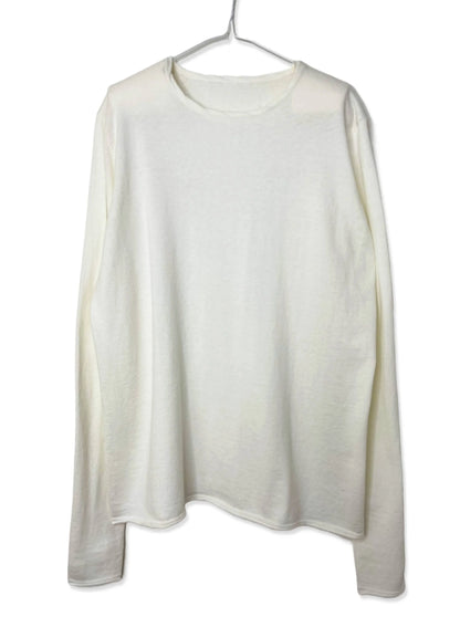 Cotton/Cashmere FINE JZ.KNIT, 95% Cotton 5% Cashmere, L/S CREW, 9511052, WHITE