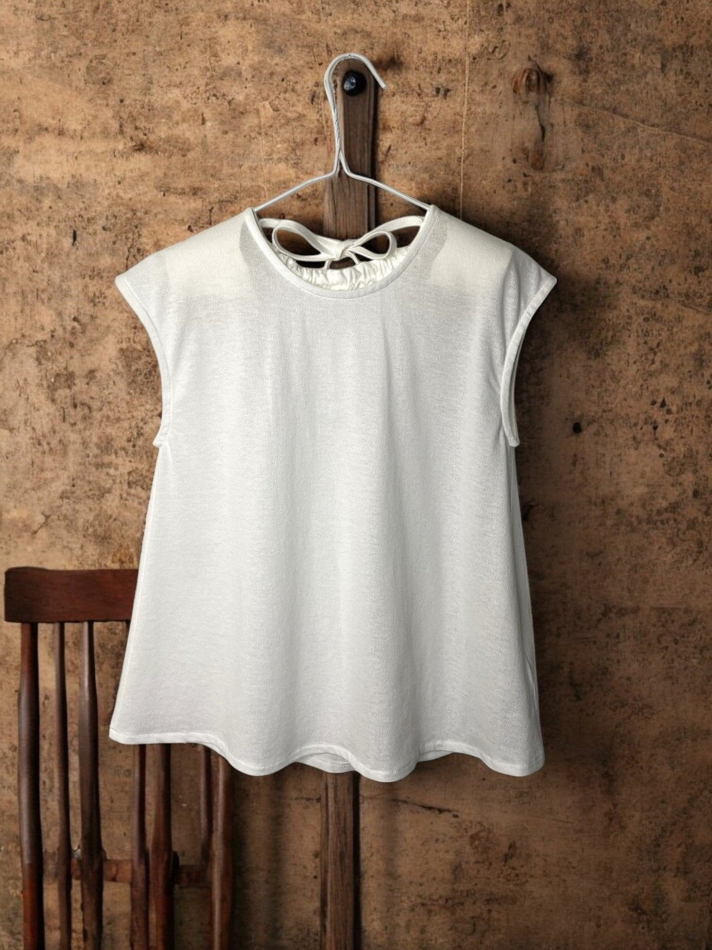 COTTON CRAPE, NO SLEEVE TOP, #851-895  cotton 100%, WHITE
