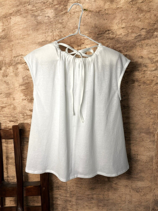 COTTON CRAPE, NO SLEEVE TOP, #851-895  cotton 100%, WHITE