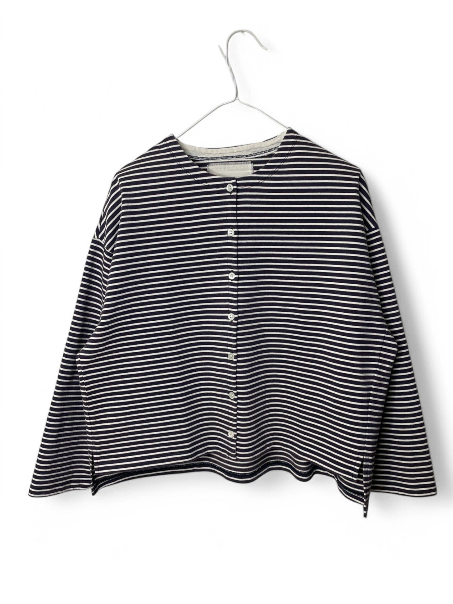 COTTON BOARDER, LS CARDIGAN, #851-886, cotton 100%, NAVY-NATURAL, OS