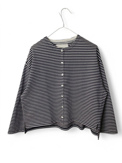 COTTON BOARDER, LS CARDIGAN, #851-886, cotton 100%, NAVY-NATURAL, OS
