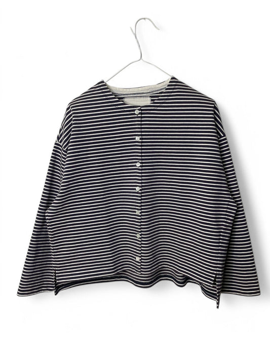 COTTON BOARDER, LS CARDIGAN, #851-886, cotton 100%, NAVY-NATURAL, OS