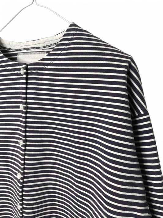 COTTON BOARDER, LS CARDIGAN, #851-886, cotton 100%, NAVY-NATURAL, OS