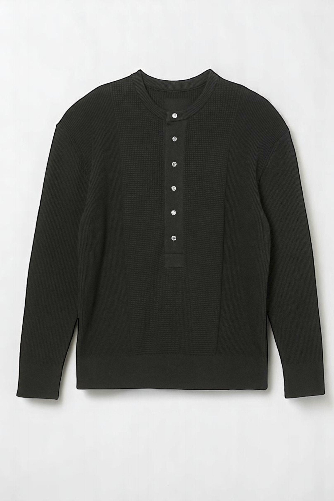 Extra-Long lament Cotton, VL9221014, L/S HENLEY TOP, BLACK