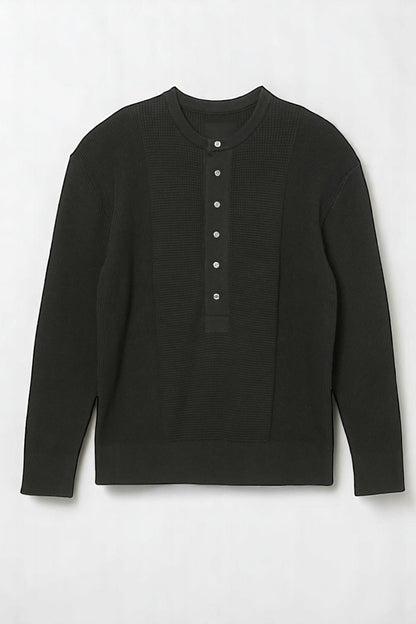 Extra-Long lament Cotton, VL9221014, L/S HENLEY TOP, BLACK
