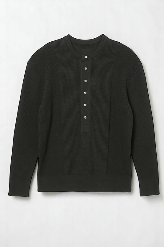 Extra-Long lament Cotton, VL9221014, L/S HENLEY TOP, BLACK