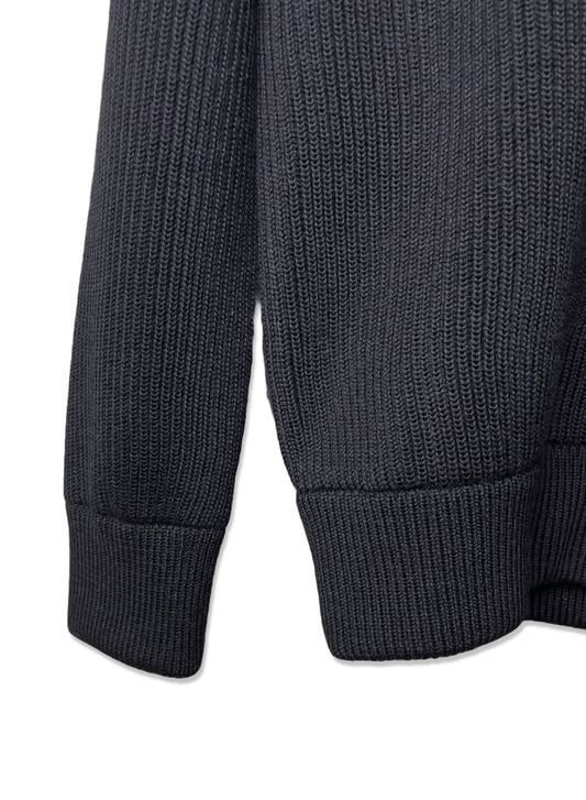 Super Fine Merino Rib, WOOL 100%,  L/S ZIP CARDIGAN , #9421043, BLACK