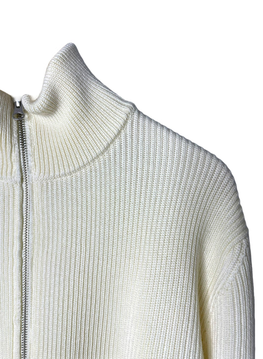 Super Fine Merino Rib, WOOL 100%,  L/S ZIP CARDIGAN , #9421043, IVORY