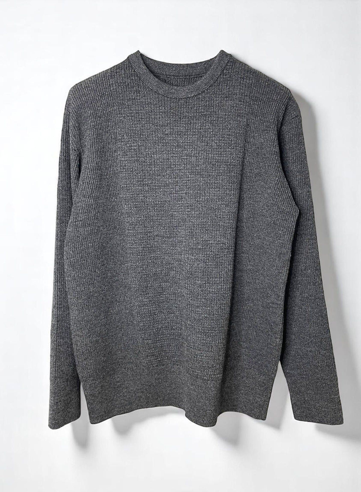 (MELANGE) Super Fine Merino 10Gauge Waffle/Rib Combo, WOOL 100%, #VL9421044, L/S CREW, HETHER BLACK