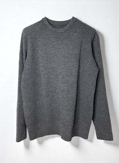 (MELANGE) Super Fine Merino 10Gauge Waffle/Rib Combo, WOOL 100%, #VL9421044, L/S CREW, HETHER BLACK