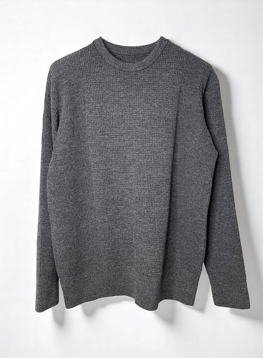 (MELANGE) Super Fine Merino 10Gauge Waffle/Rib Combo, WOOL 100%, #VL9421044, L/S CREW, HETHER BLACK