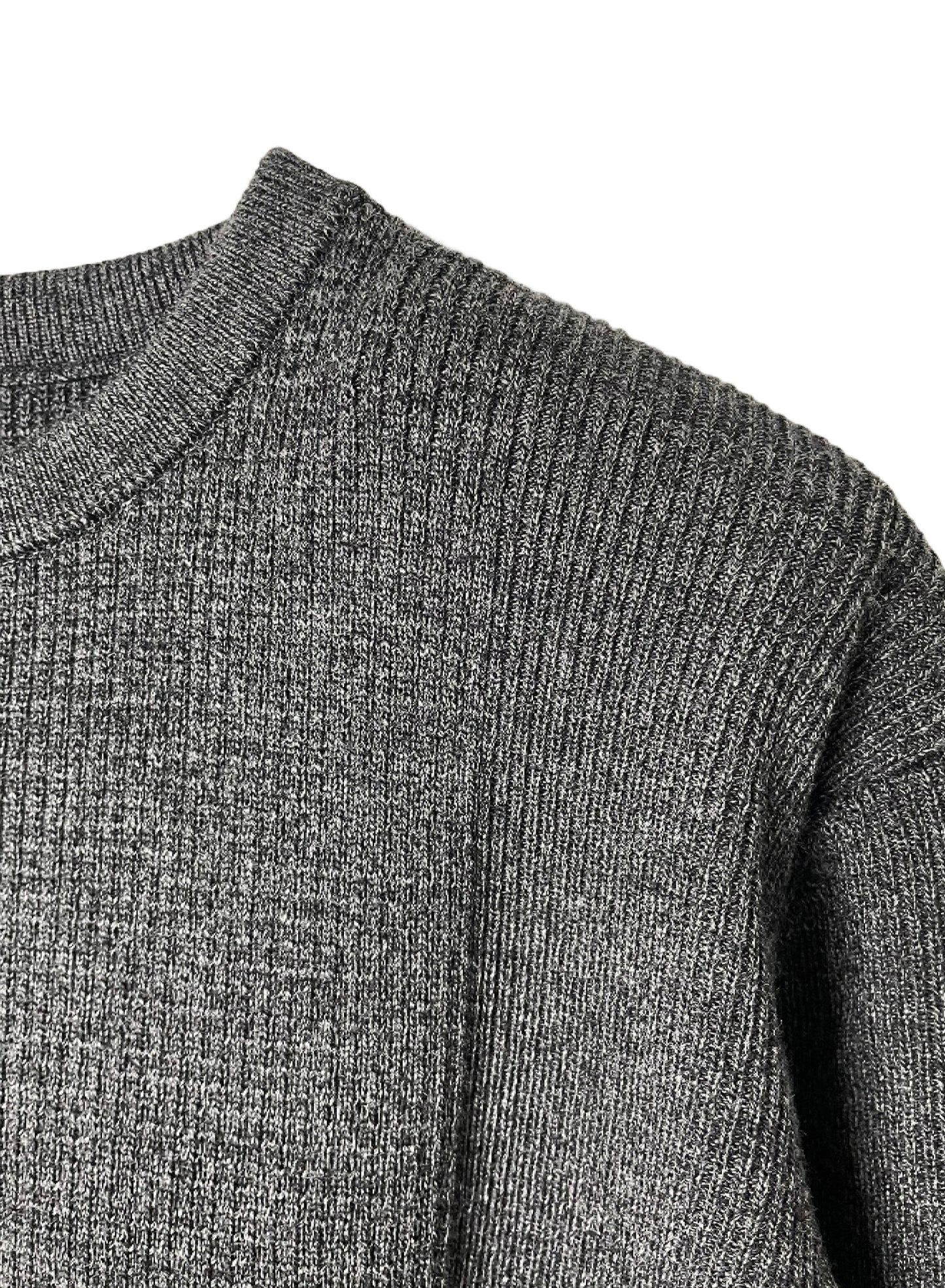 (MELANGE) Super Fine Merino 10Gauge Waffle/Rib Combo, WOOL 100%, #VL9421044, L/S CREW, HETHER BLACK