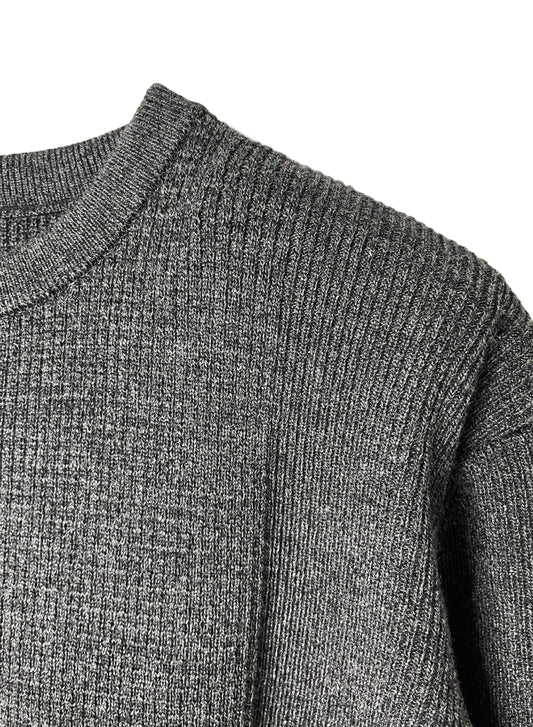 (MELANGE) Super Fine Merino 10Gauge Waffle/Rib Combo, WOOL 100%, #VL9421044, L/S CREW, HETHER BLACK