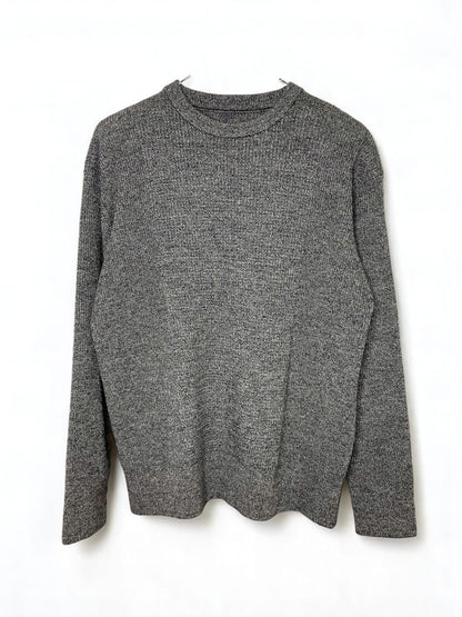 (MELANGE) Super Fine Merino 10Gauge Waffle/Rib Combo, WOOL 100%, #VL9421044, L/S CREW, HETHER CHARCOAL