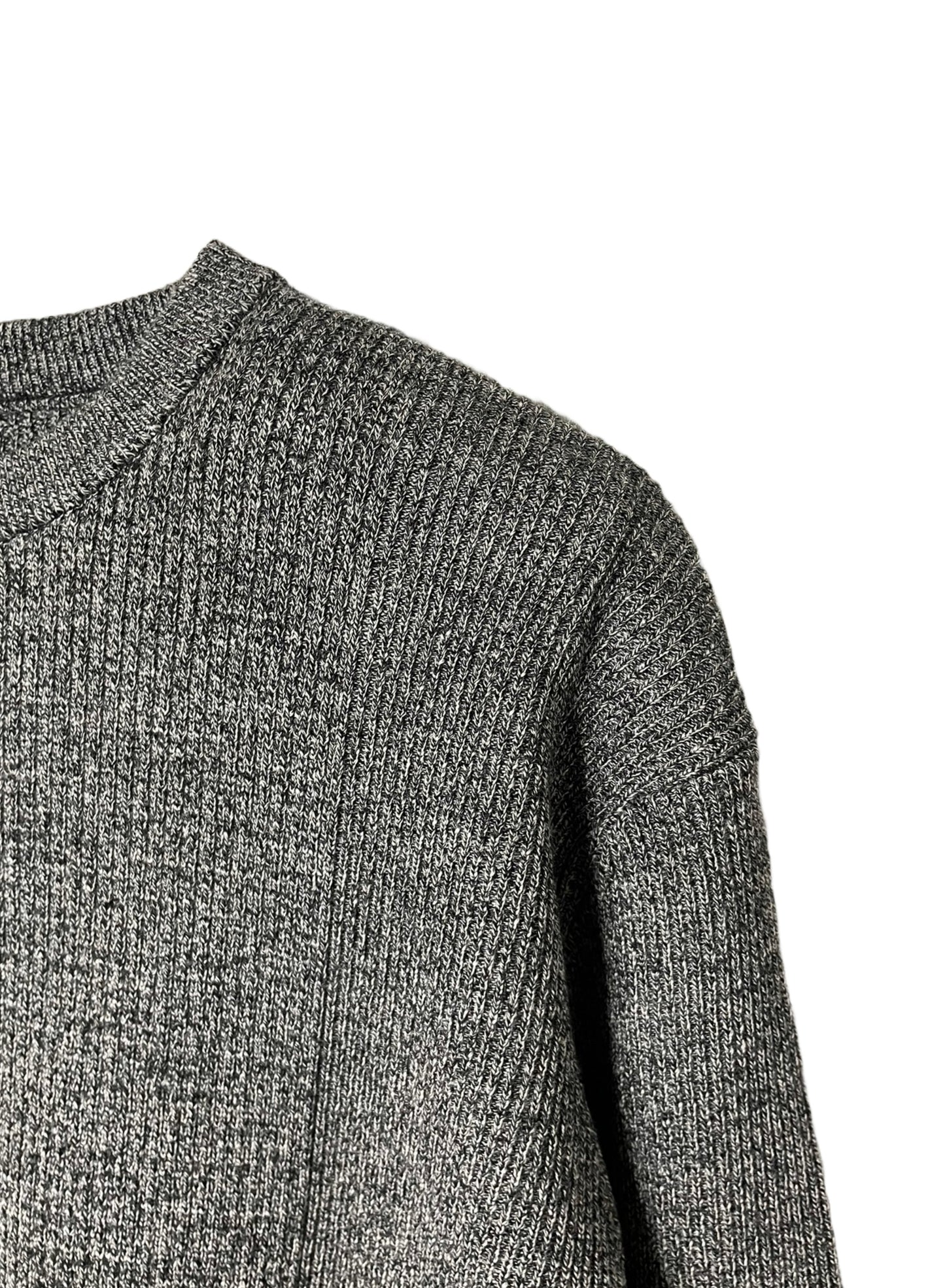 (MELANGE) Super Fine Merino 10Gauge Waffle/Rib Combo, WOOL 100%, #VL9421044, L/S CREW, HETHER CHARCOAL