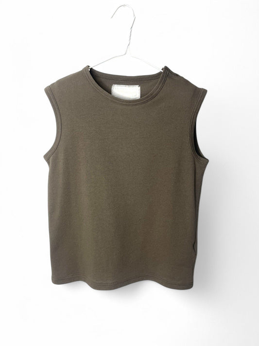 COTTON CRAPE, SIDE  NECK SLIT TANKTOP, #851-892  cotton 100%, SAND KHAKI, OS