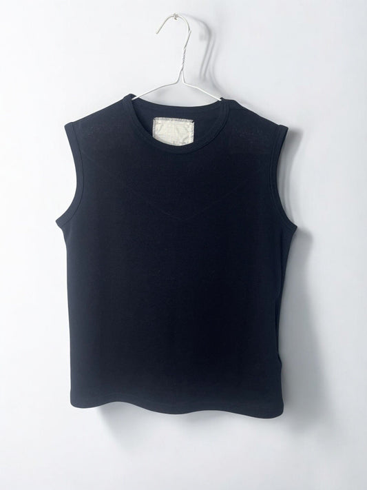 COTTON CRAPE, SIDE  NECK SLIT TANKTOP, #851-892  cotton 100%,BLACK,  OS