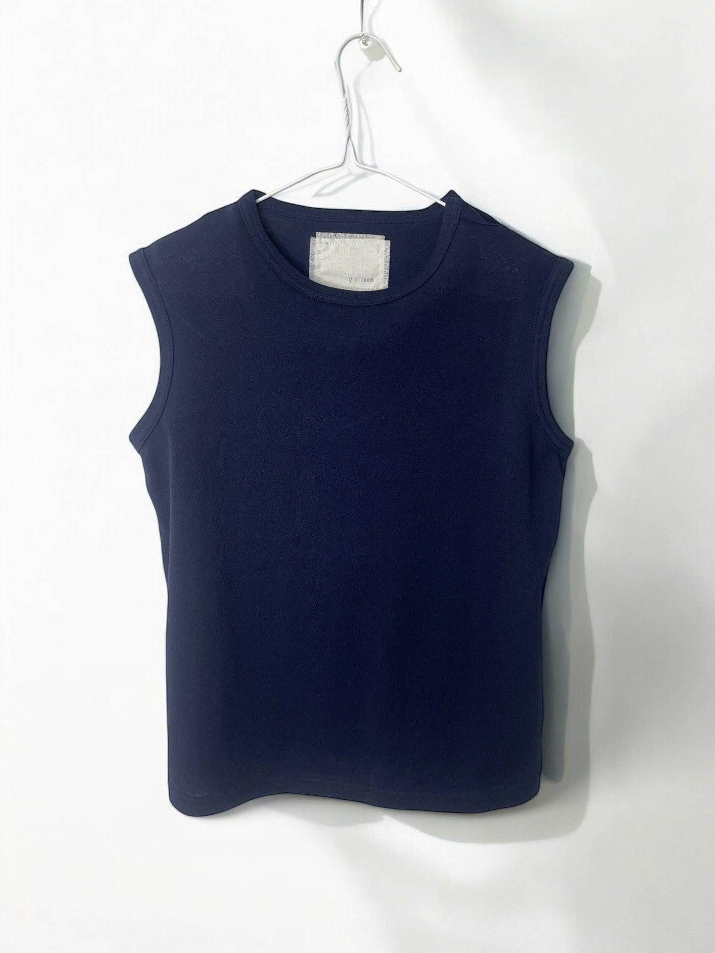 COTTON CRAPE, SIDE  NECK SLIT TANKTOP, #851-892  cotton 100%, NAVY