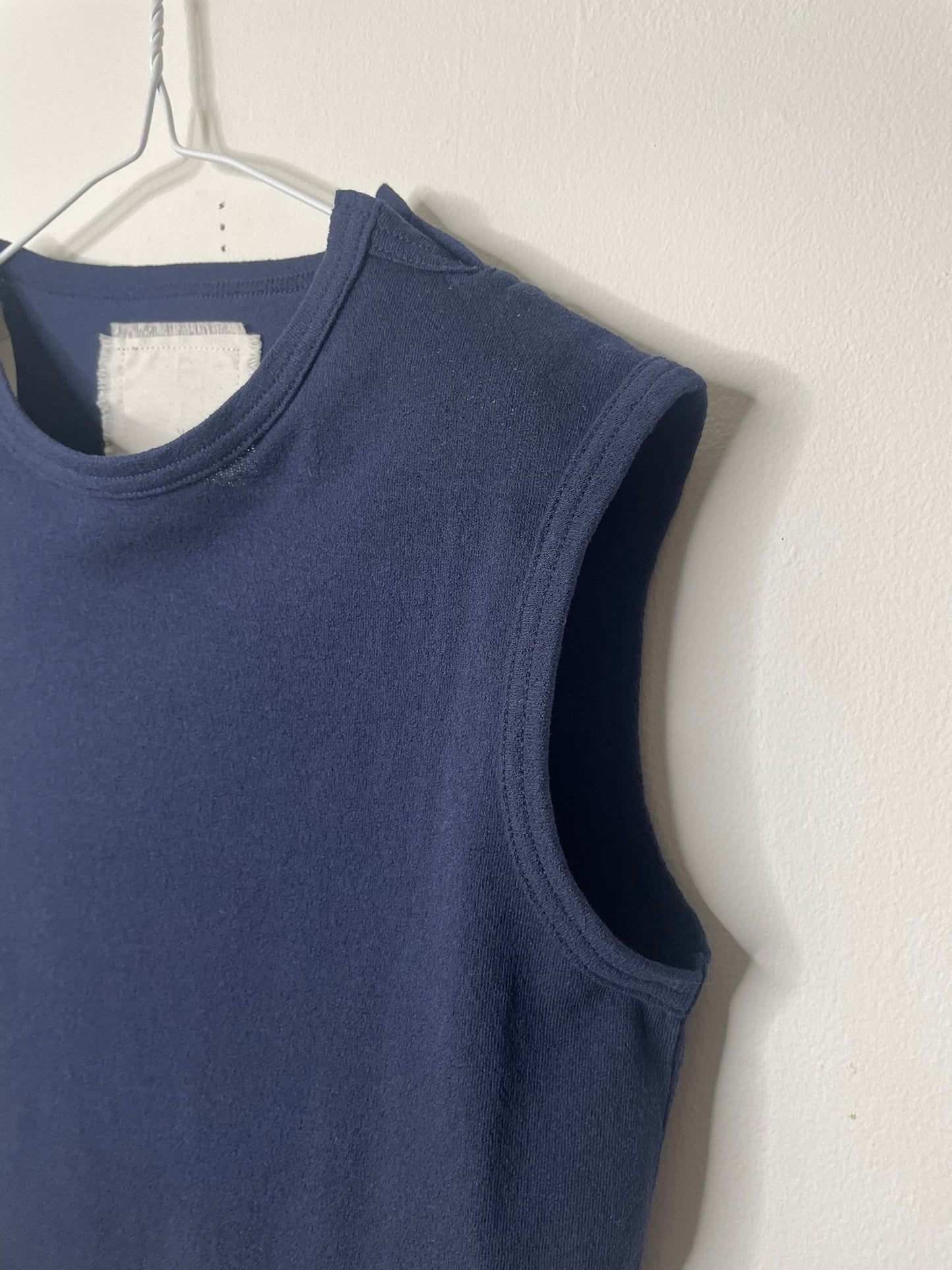 COTTON CRAPE, SIDE  NECK SLIT TANKTOP, #851-892  cotton 100%, NAVY