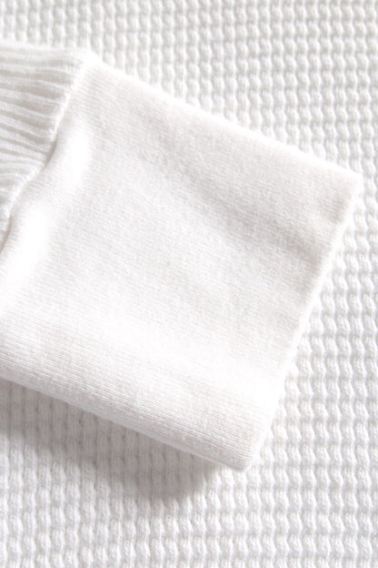 Waffle Rib Combo Tube,  Long Sleeve  Crew Neck Top. #802-748, White