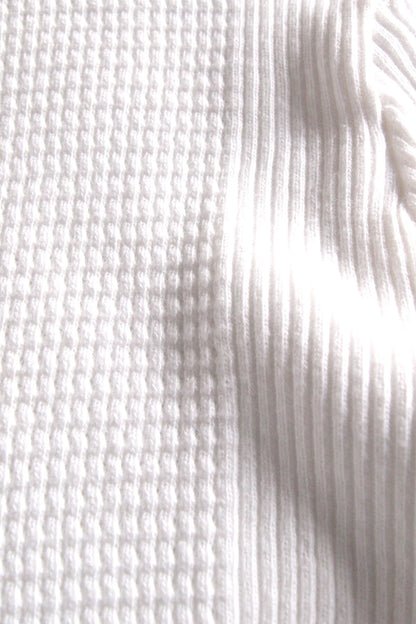 Waffle Rib Combo Tube,  Long Sleeve  Crew Neck Top. #802-748, White