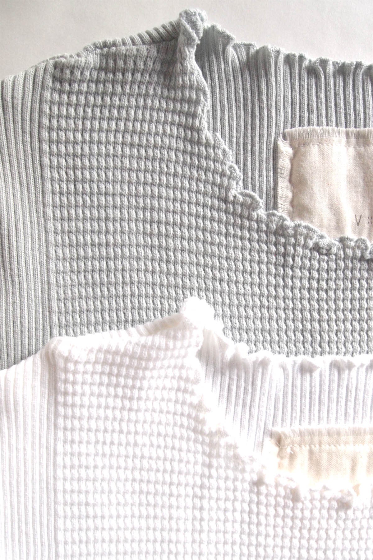 Waffle Rib Combo Tube,  Long Sleeve  Crew Neck Top. #802-748, White