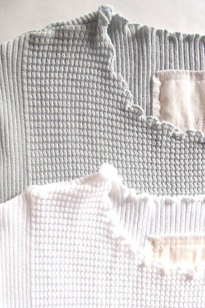 Waffle Rib Combo Tube,  Long Sleeve  Crew Neck Top. #802-748, White